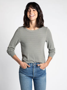 THE STACY PERFECT L/S TOP - olive striped