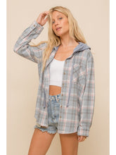 Load image into Gallery viewer, THE TEAH PLAID HOODIE BUTTON DOWN - dusty blue