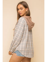 Load image into Gallery viewer, THE TEAH PLAID HOODIE BUTTON DOWN - grey