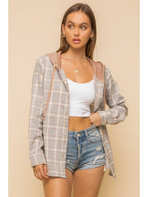 Load image into Gallery viewer, THE TEAH PLAID HOODIE BUTTON DOWN - grey