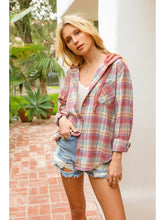 Load image into Gallery viewer, THE TEAH PLAID HOODIE BUTTON DOWN - vintage red