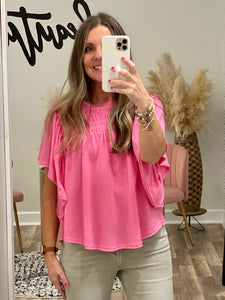 THE BLAIRE SMOCKED RUFFLE TOP - pink