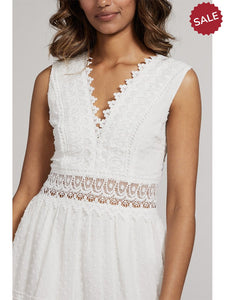 THE SUSIE SWISS DOT LACE DEEP V DRESS - white