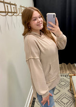 Load image into Gallery viewer, THE MILEY LONG SLEEVE RIBBED HOODIE TOP - lt taupe