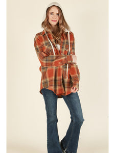 THE COURTNEY BUTTON DOWN PLAID HOODIES - rust