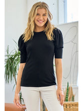 Load image into Gallery viewer, THE BRIT PLEAT SHIRRING SLEEVE TOP - black