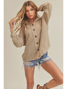 THE GIGI BUTTON DOWN HOODED TOP - natural