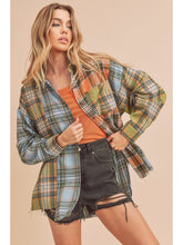 Load image into Gallery viewer, THE NOELLE PATCHWORK PLAID BUTTON DOWN SHIRT - orange/sky