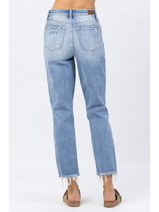 THE TERRA 90'S SLIM STRAIGHT DISTRESSED ANKLE JEANS