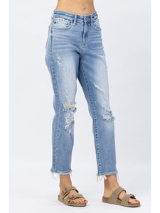 THE TERRA 90'S SLIM STRAIGHT DISTRESSED ANKLE JEANS