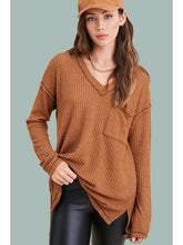 Load image into Gallery viewer, THE TILLY WAFFLE KNIT V-NECK TOP - ginger