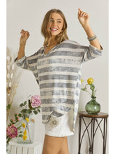 Load image into Gallery viewer, THE TRISH STRIPED V NECK DOLMAN TOP - heather grey