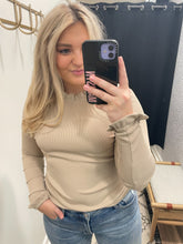 Load image into Gallery viewer, THE LAYLA RUFFLE MOCKNECK TOPS - taupe