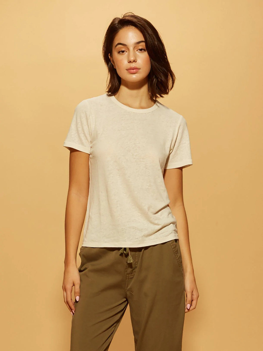 THE LOLLY LINEN BLEND PERFECT TEE - cream