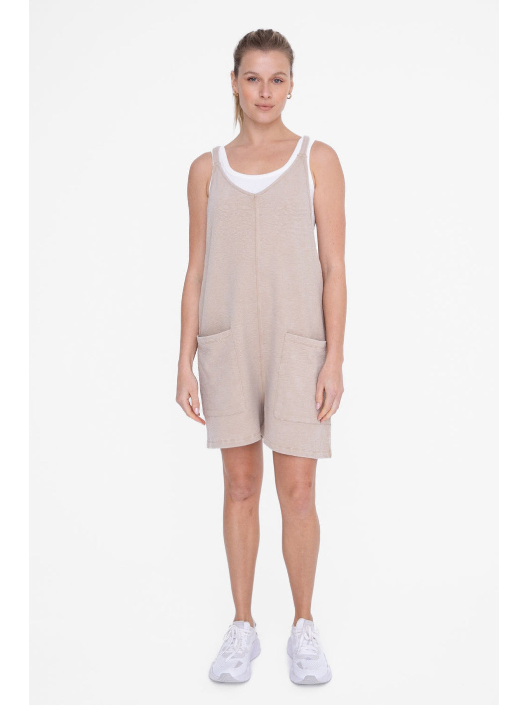 THE GABBY MINERAL WASH LOUNGE ROMPER - taupe