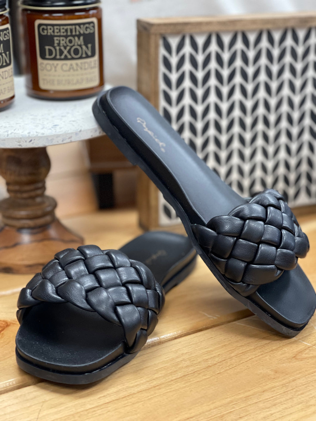 THE LAYLOW BRAIDED ONE BAND SANDALS - black