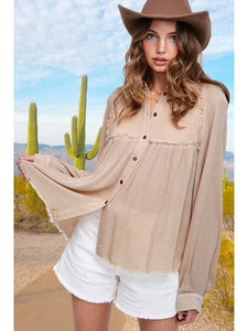 THE ROSE MULTI TEXTURED BUTTON DOWN TOP - taupe