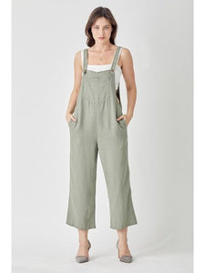 THE STEPH WIDE LEG CROP OVERALLS - sage