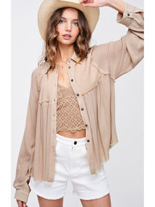 THE ROSE MULTI TEXTURED BUTTON DOWN TOP - taupe