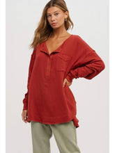 Load image into Gallery viewer, THE LARK HENLEY COTTON GAUGE TUNIC - brick