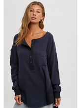 Load image into Gallery viewer, THE LARK HENLEY COTTON GAUGE TUNIC - navy