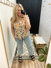 Load image into Gallery viewer, THE SHELLY DOUBLE RUFFLE FLORAL BLOUSE - mustard